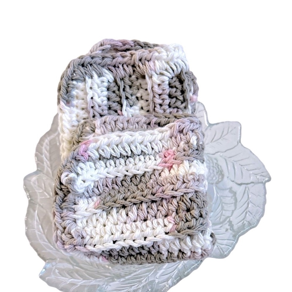 Hand Crafted Gray Crochet Cloths 100% Cotton All Purpose Dish or Wash Cloths